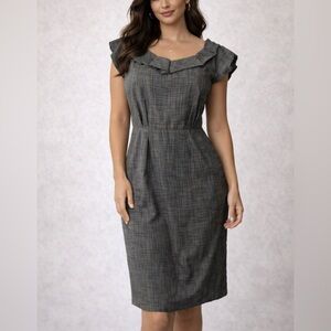 Antonio Melani Dress Black Gray 8 Short Sleeve Sheath Neck Accent Career Church